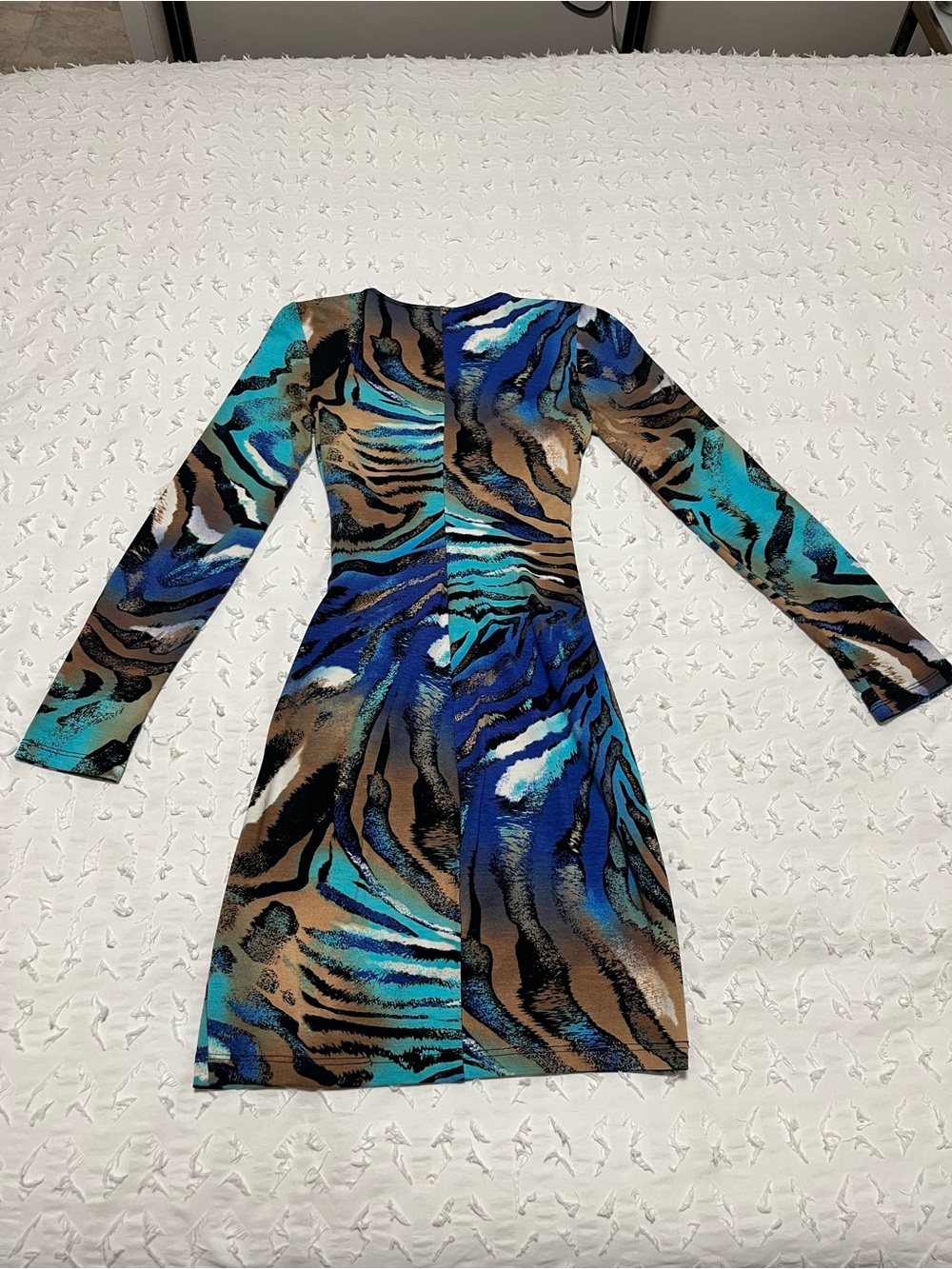 Vintage Cache Teal, Blue & Brown Animal-Print Wrap Dress - Picture 6 of 7